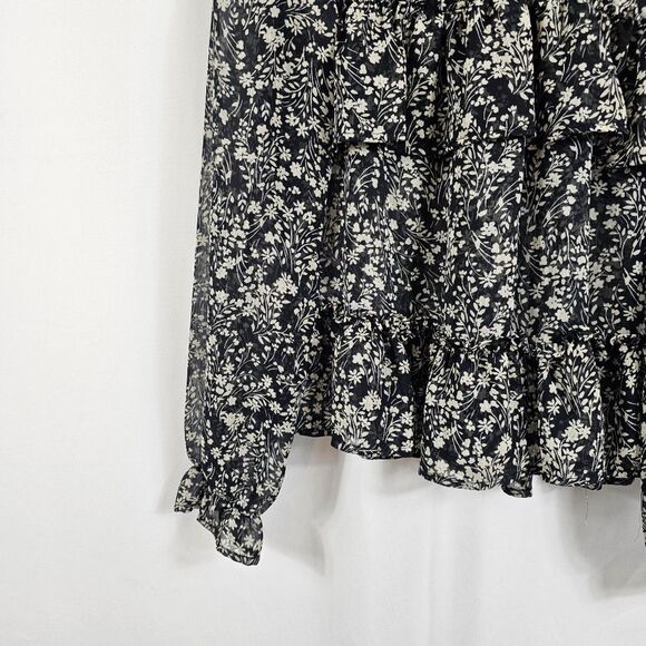 Lulus Simple Serenity Black Floral Print Ruffled Top in Black - Size S - Picture 5 of 7